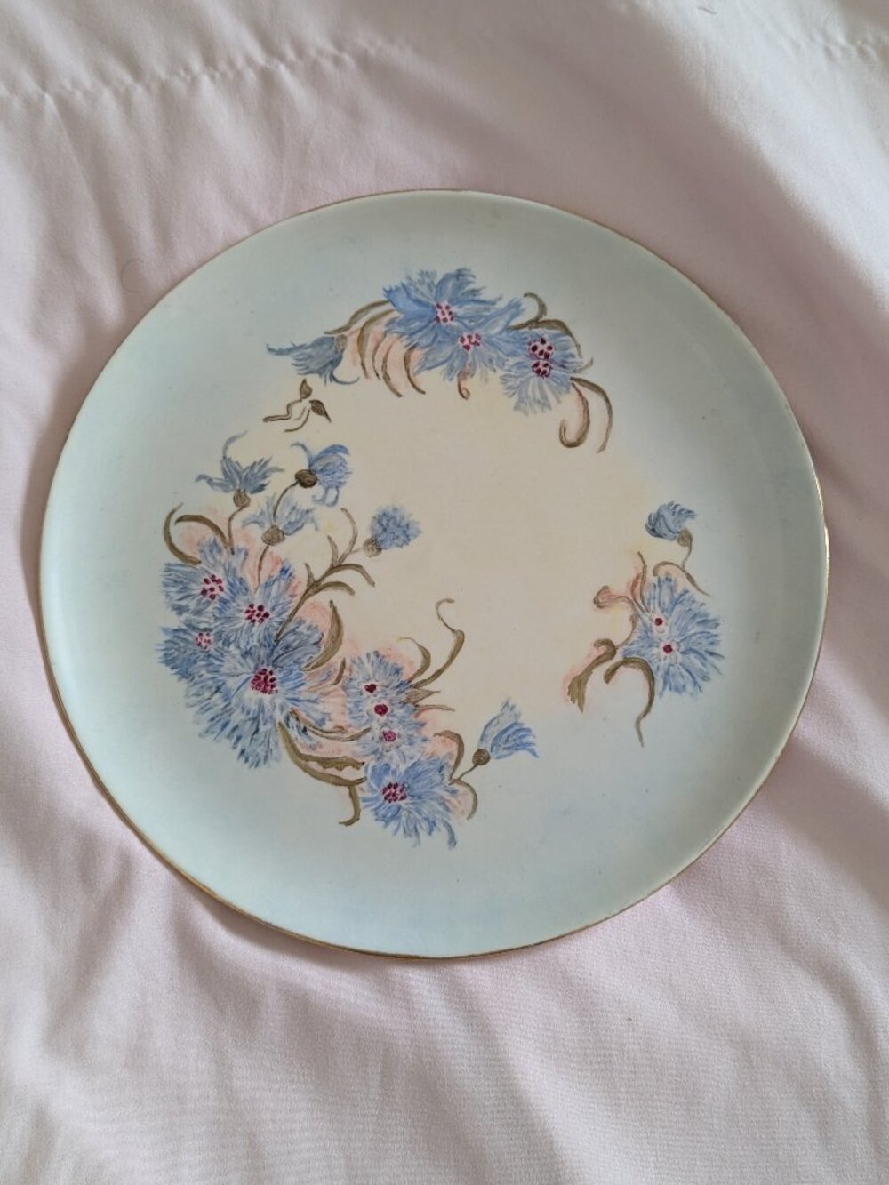 Laura Murphy Vintage 1962 Blue Floral Plate 10.5"